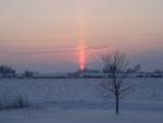 A setting sun pillar