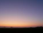 Venus/crescent moon conjunction and morning fog at sunrise.